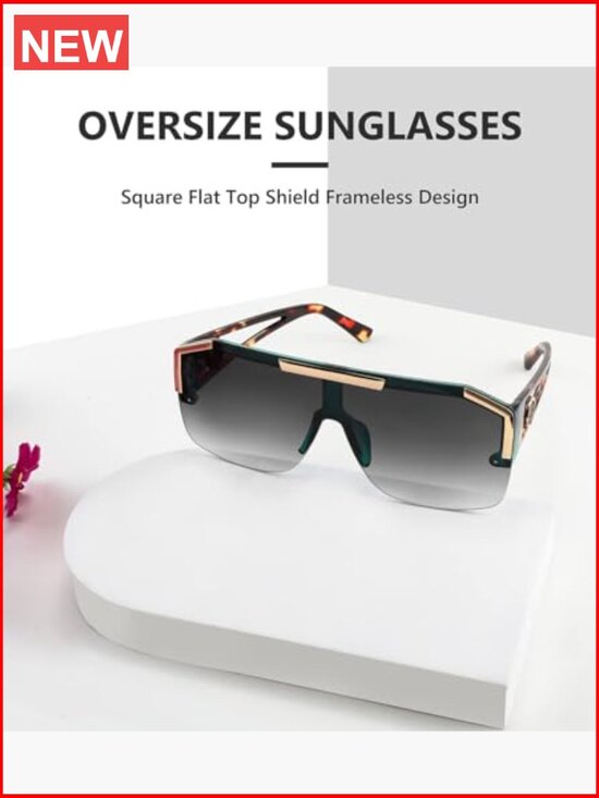 Square Oversized Shield Sunglasses UV400 One Piece Lens